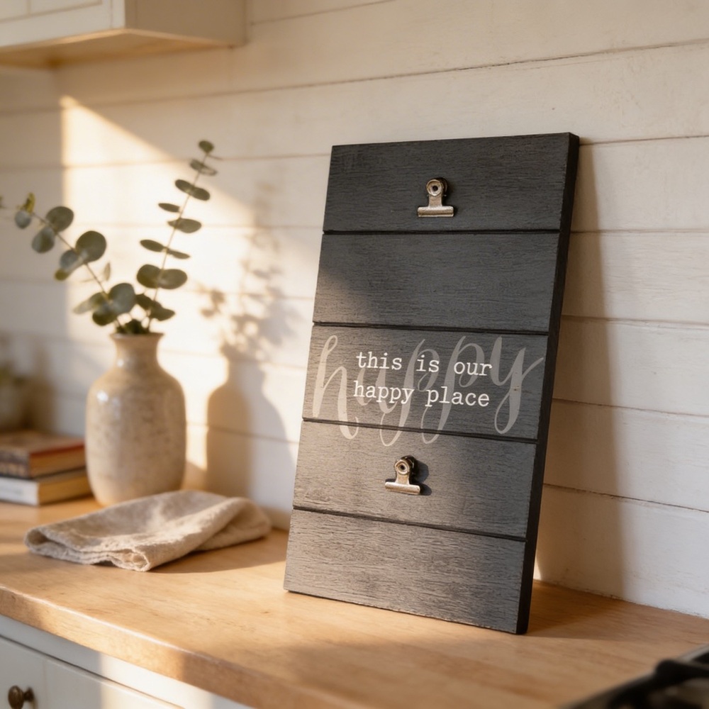 Grey Wooden Picture Frame Holder with‎ Clips